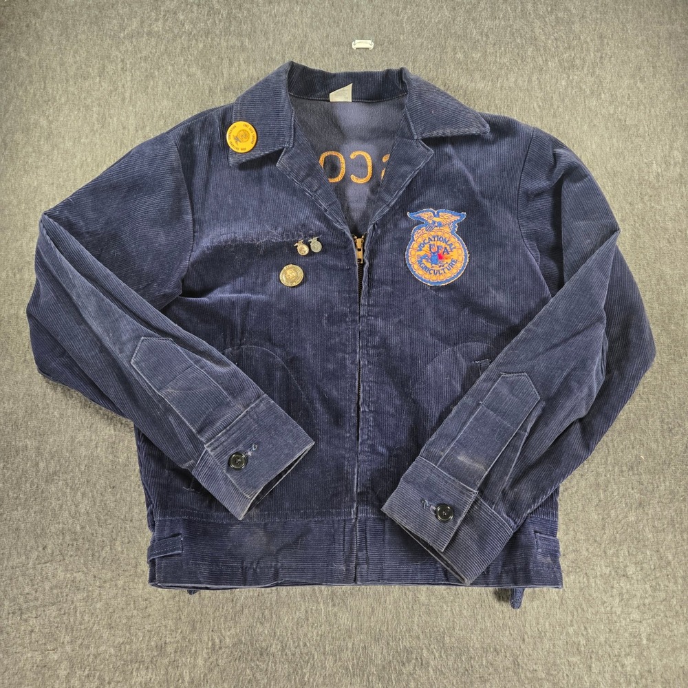 Vintage 70s/80s National FFA Jacket Men 38 Blue Corduroy Wisconsin Chain Stitch